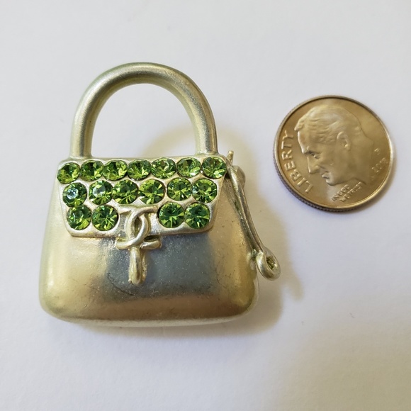 Handbag Pin - Green Rhinestones - Picture 7 of 8